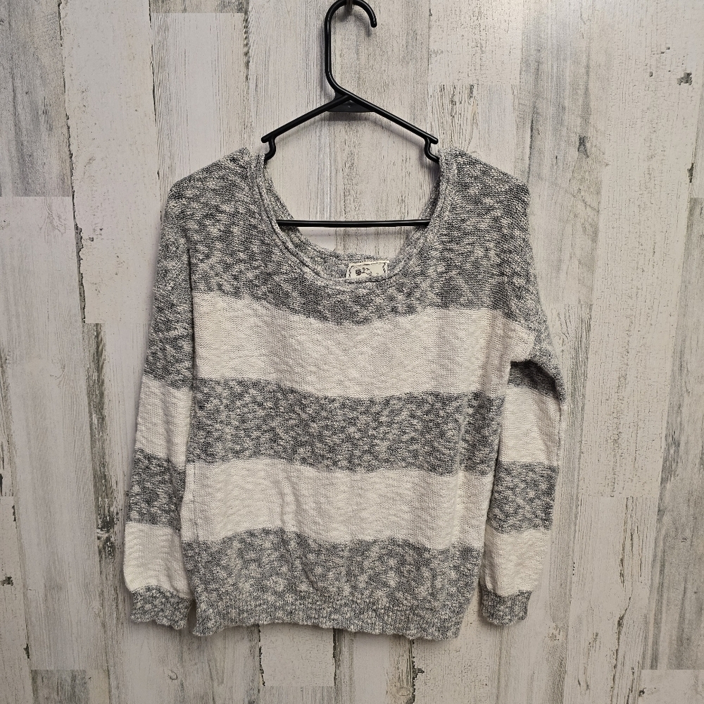pink rose Gray White Striped knit light Sweater women's size medium